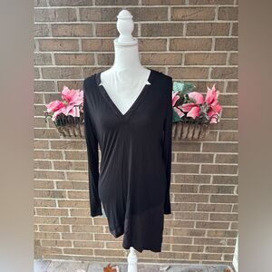 White House Black Market Black Long Sleeve V-Neck Top